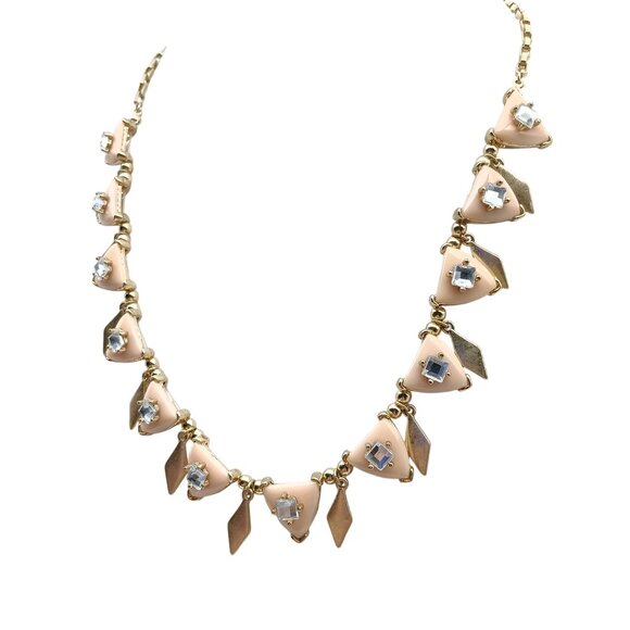 J Crew Vintage Bib Necklace with Pink Enamel & Rhinestone Accents - Picture 2 of 4